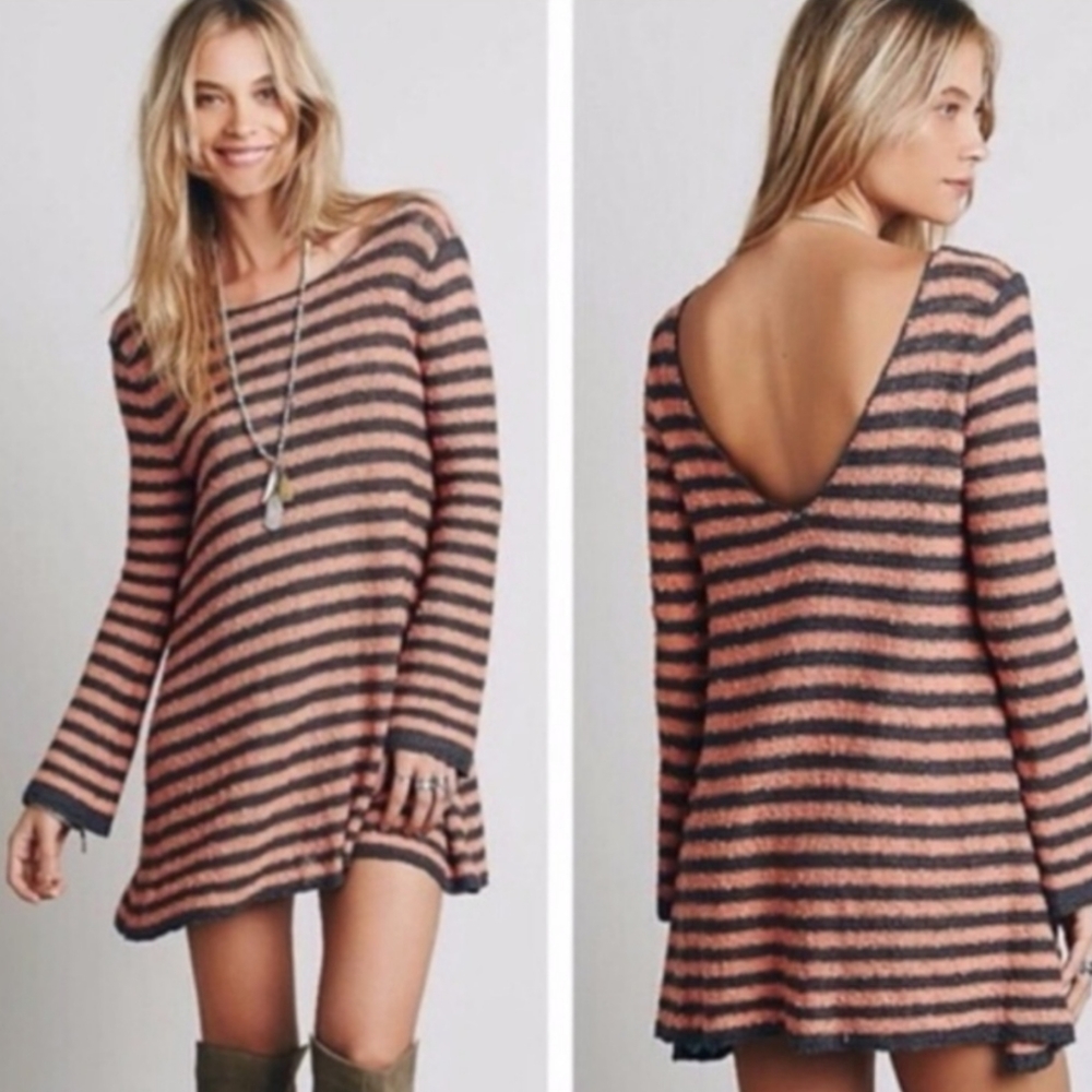 Free People orange and gray striped swing tunic dress